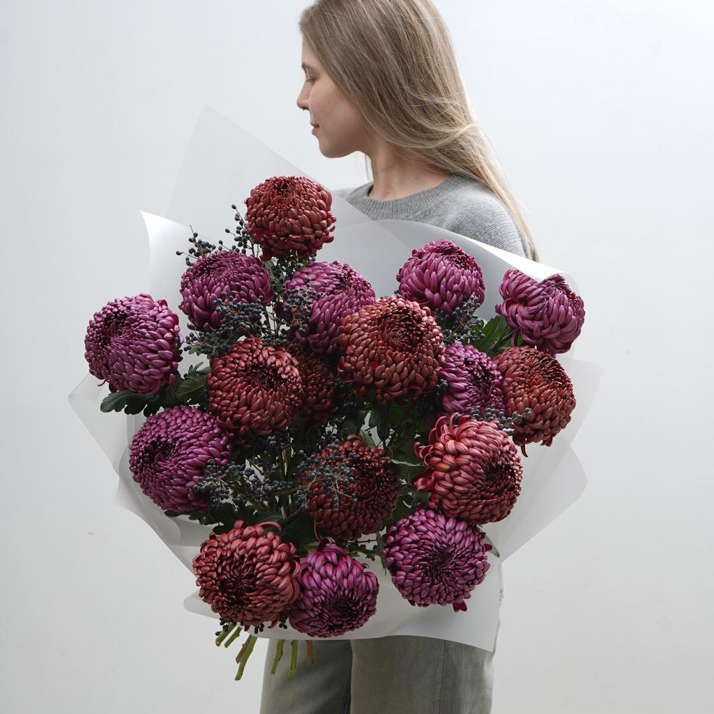 Дуобукет Хризантемы с лигуструмом