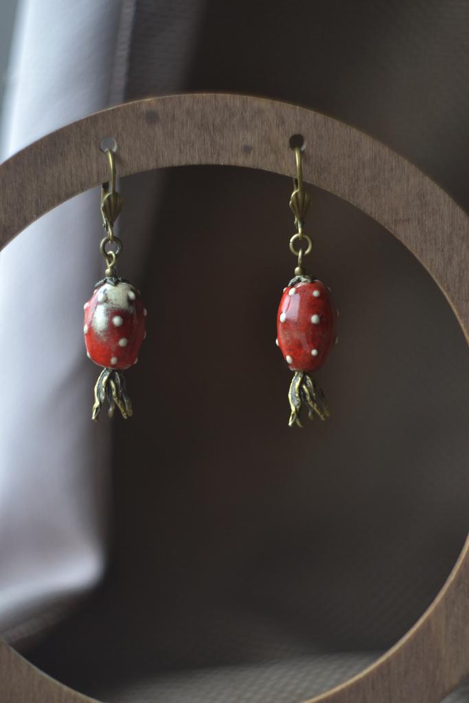 Серьги "Шиповник красно-оранжевый "