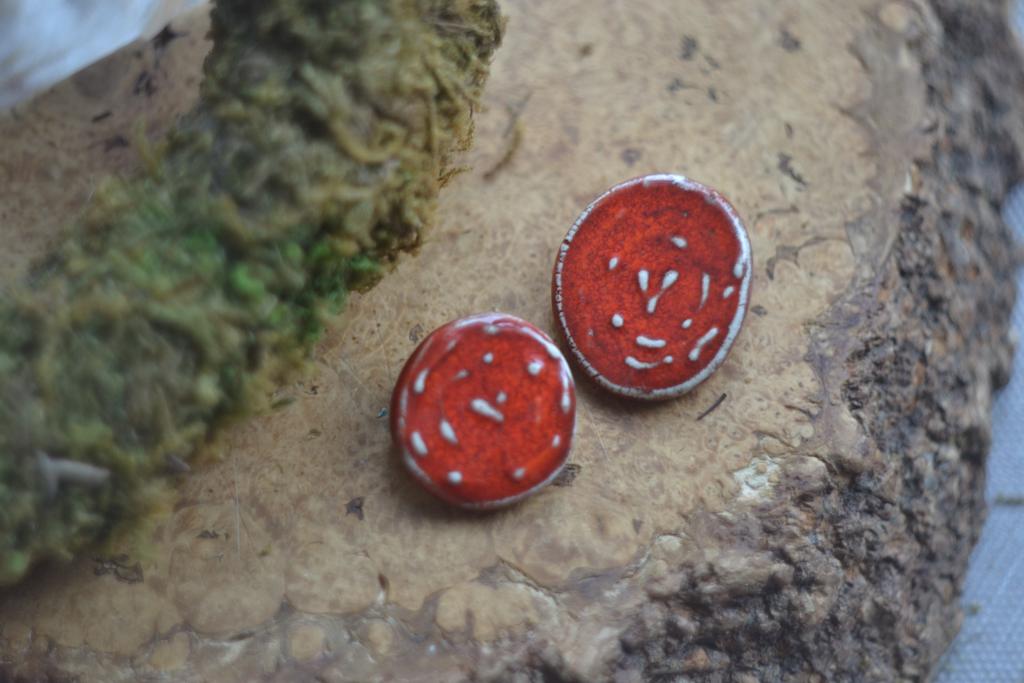 пара брошек  " мухоморные шляпки "