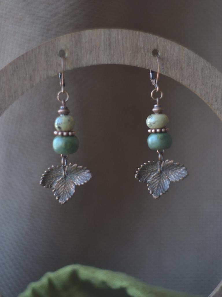 Серьги "Листья земляники"