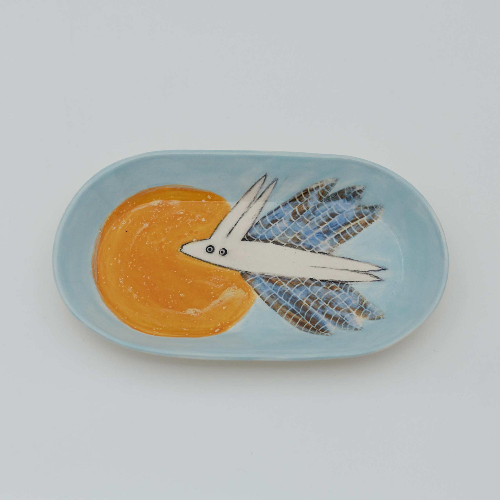 Тарелка Зайка в небе, малая белая