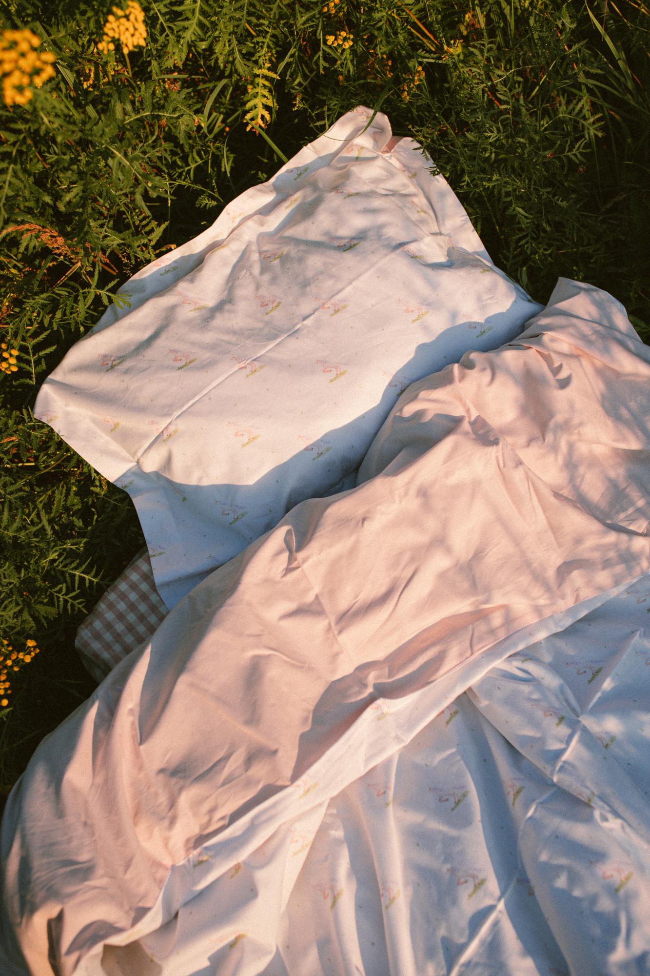 Комплект постели (наволочка+пододеяльник) из сатина/муслина (с принтом)