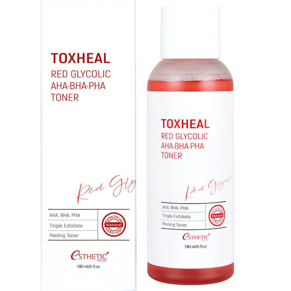 Тонер пилинг TOXHEAL Red Glycolic AHA-BHA-PHA ESTHETIC HOUSE
