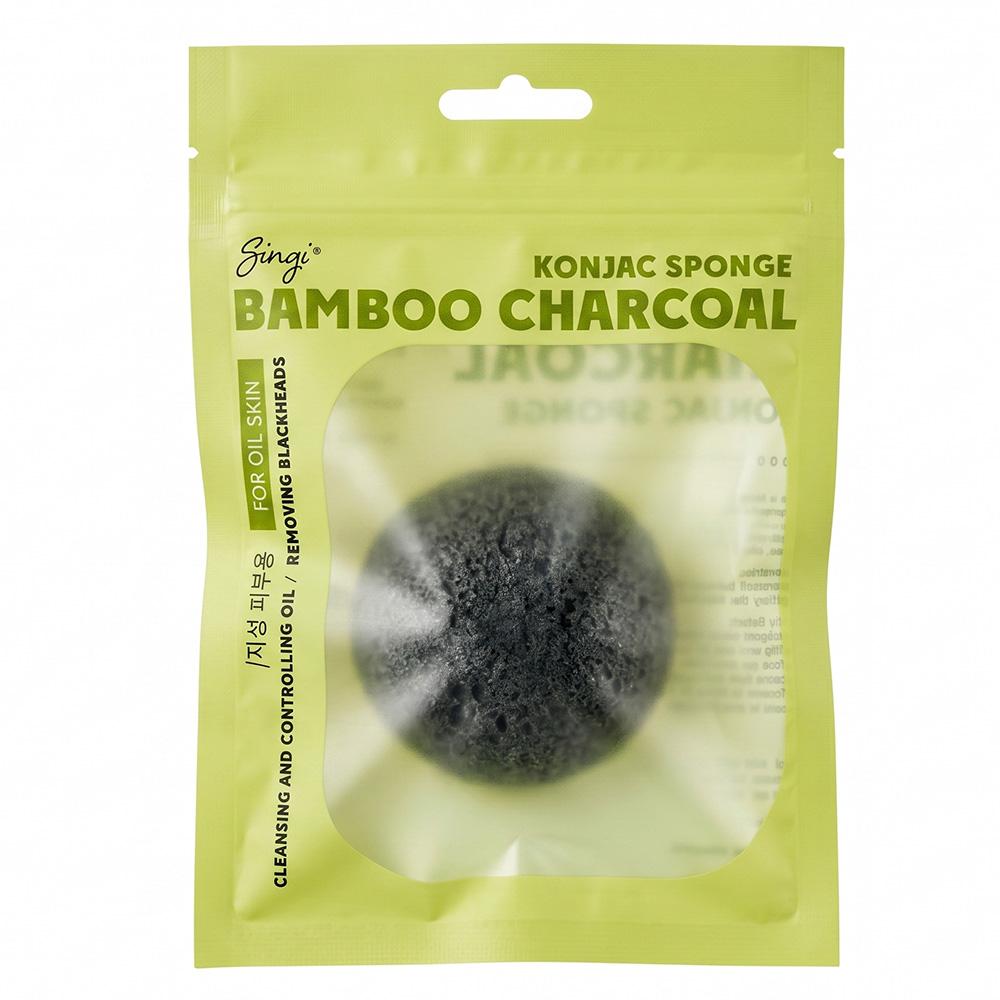 Спонж конняку SINGI Bamboo Charcoal Konjac Sponge для жирной кожи