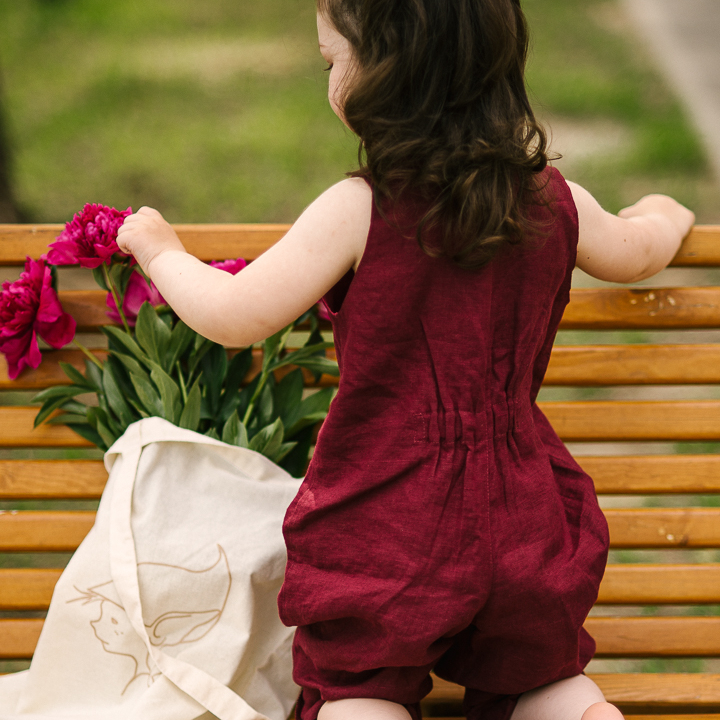 комбинезон для девочки (цвет вишни, лен)