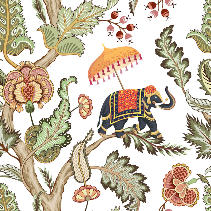 Паттерн "Индийский слон в саду", вектор, 30х30 см