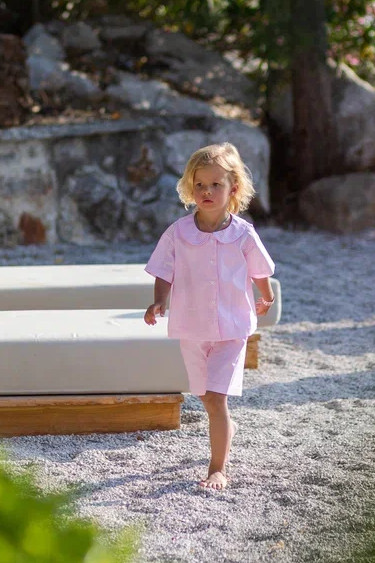 Пижама летняя с воротником «Розовая клетка»