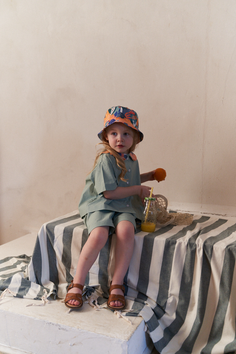 Пижама летняя с воротником  «Эвкалипт+контрастный воротник»