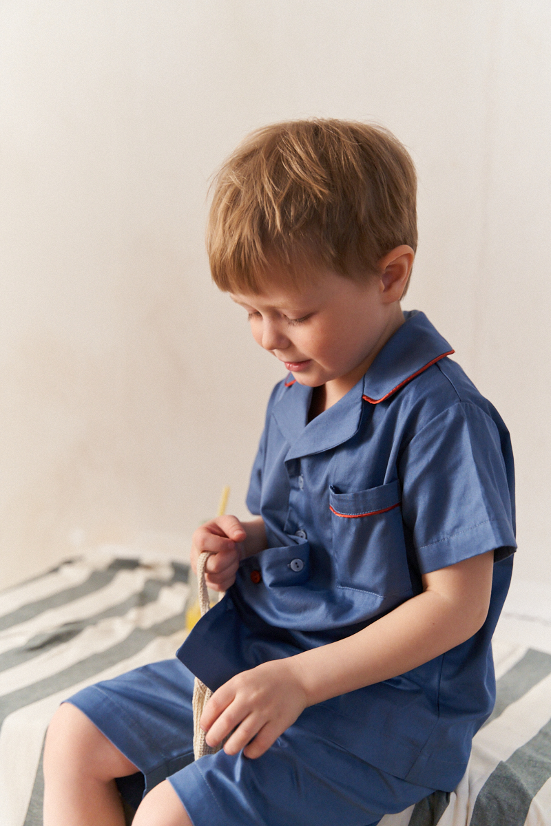 Пижама летняя с английским воротником «Синий+контрастный кант»