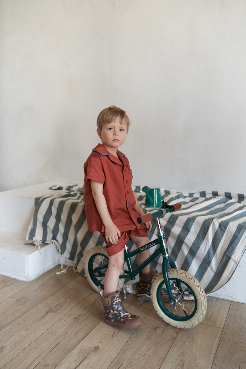 Пижама летняя с английским воротником «Терракотовый+контрастный кант»