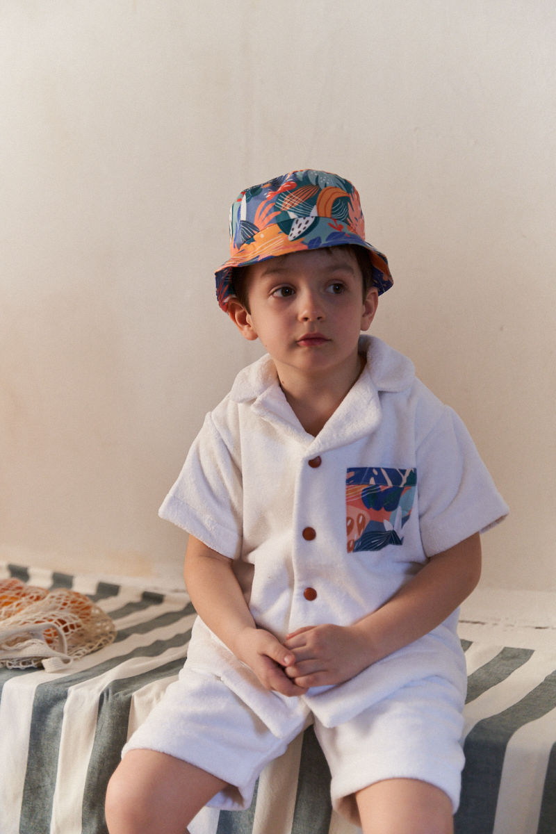 Пижама летняя из премиальной махры с английским воротником «Белая с контрастным карманом»