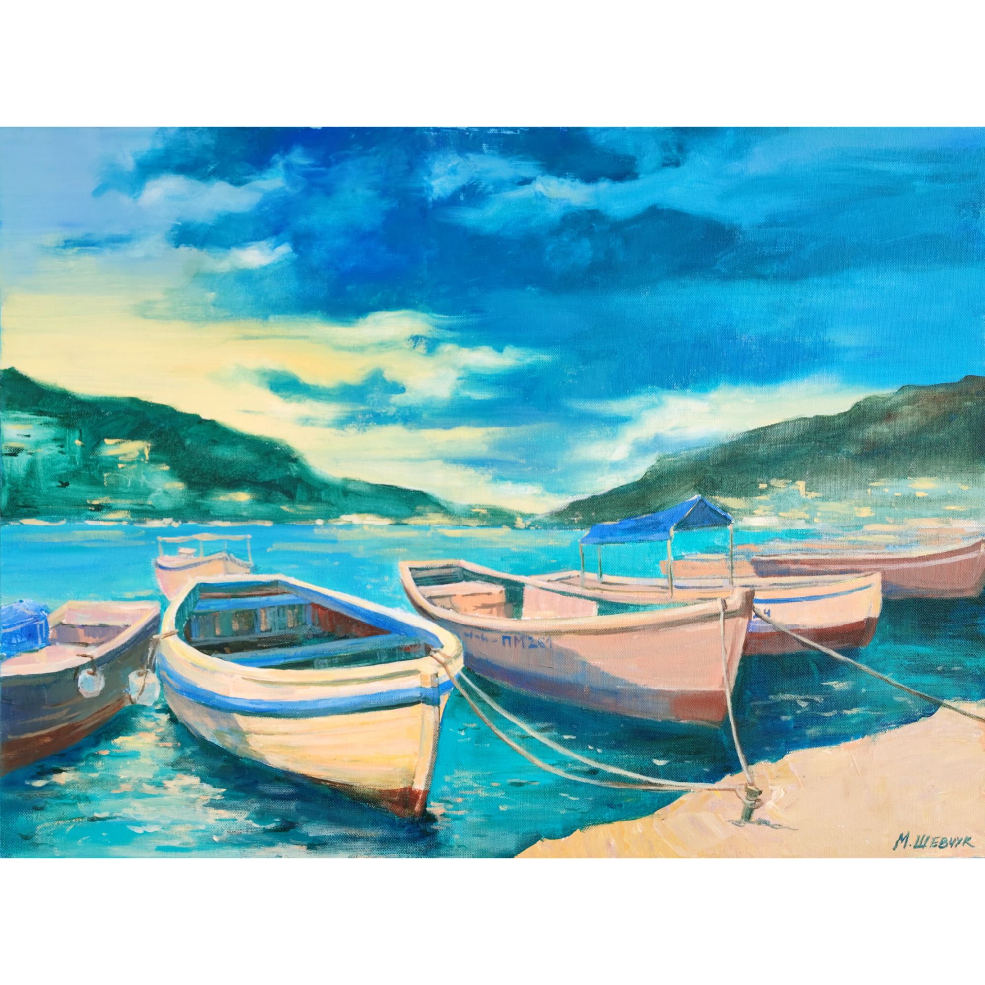 Закат в бухте, 60х80, холст, акрил, 2022