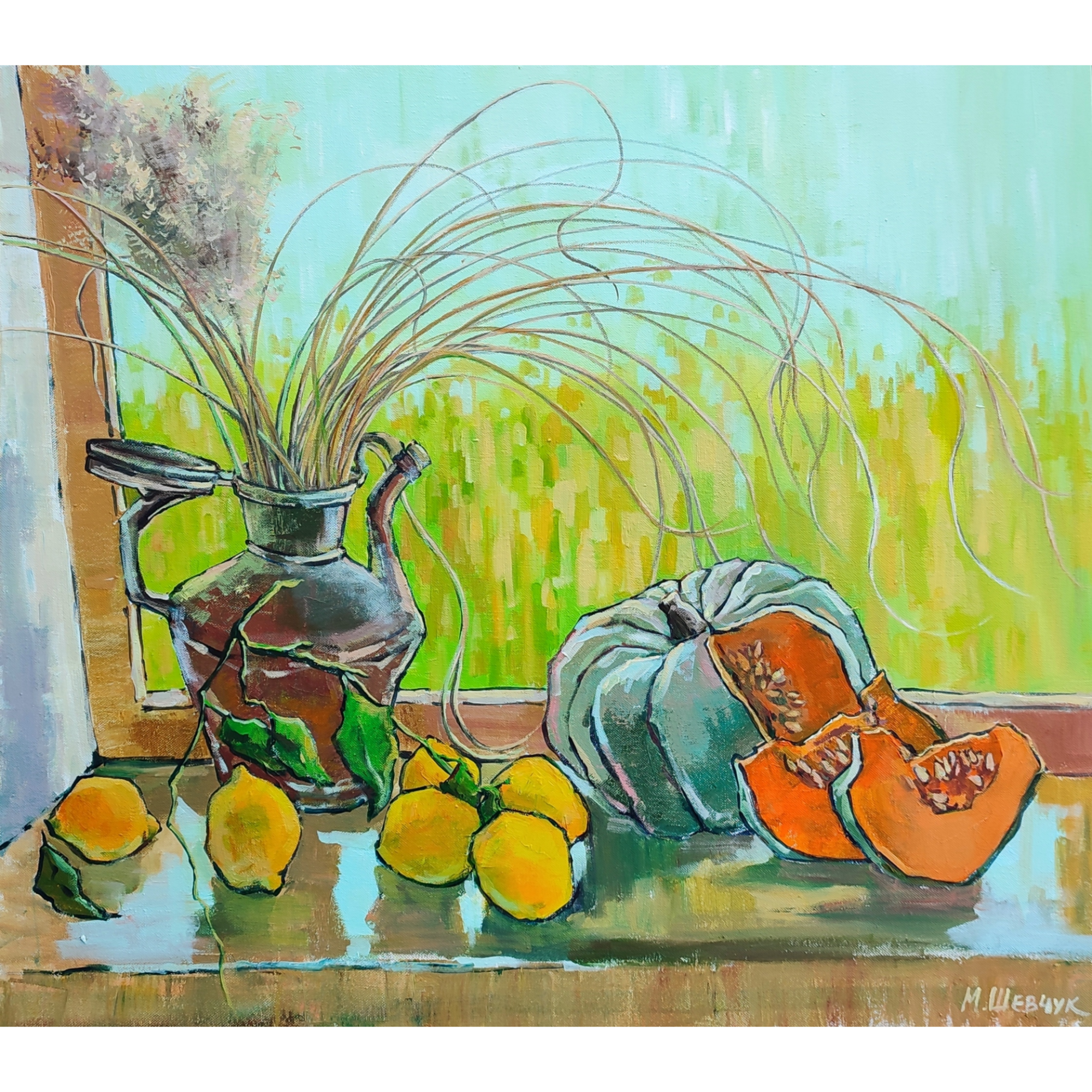 Тыква и лимоны, 80х90,  холст, акрил, 2023