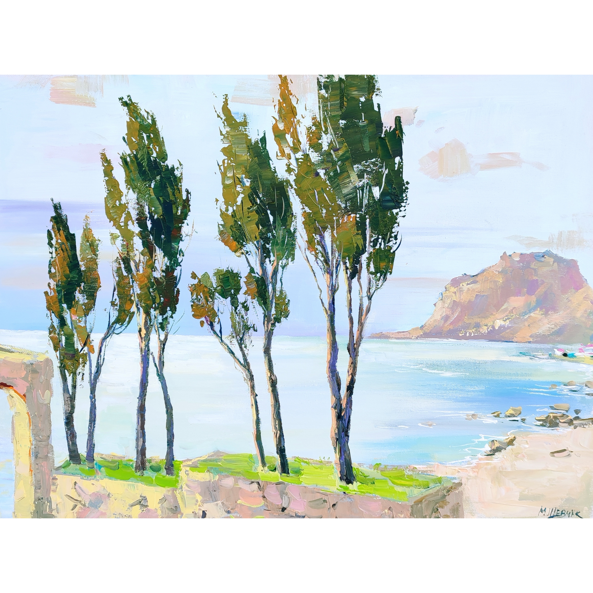 Первые лучи на кипарисах, 60х80, х., акр., 2023