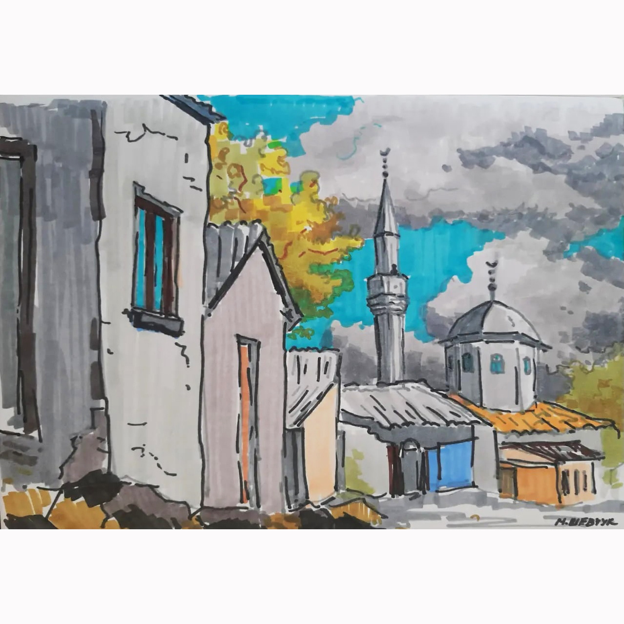 Облака над Кебир-Джами, 21х30, бум, смеш. т., 2020