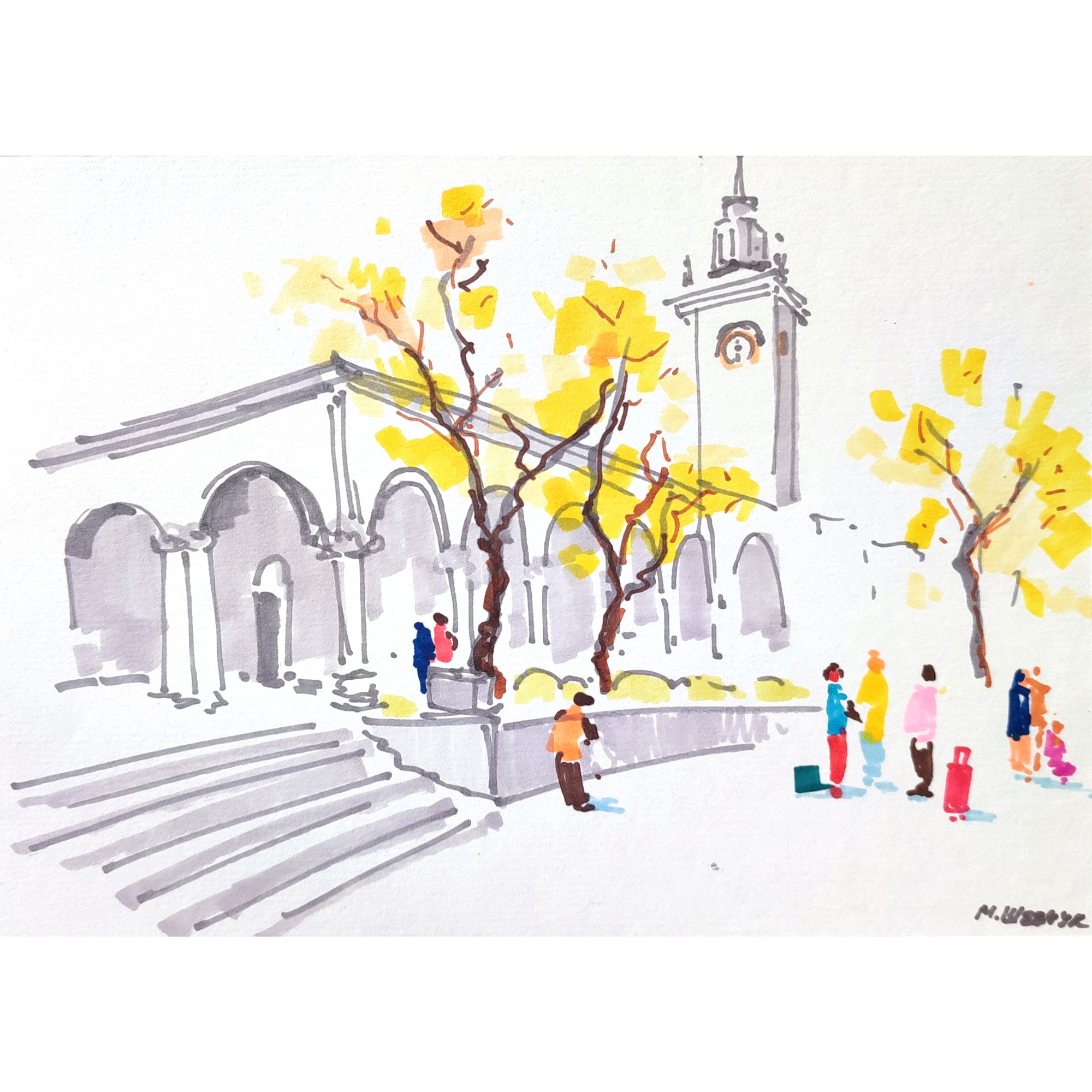 Осенний вокзал, 21х30, х., акр., 2020