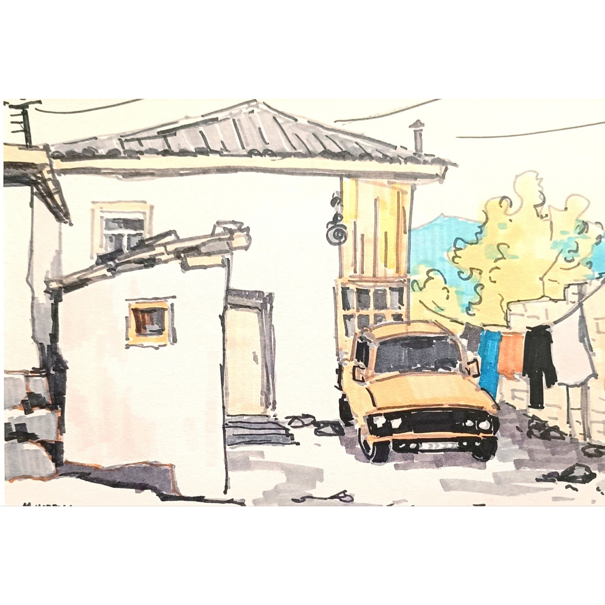 Дворик в Васильевке. Ялта, 21х30, бум., маркеры,  2021