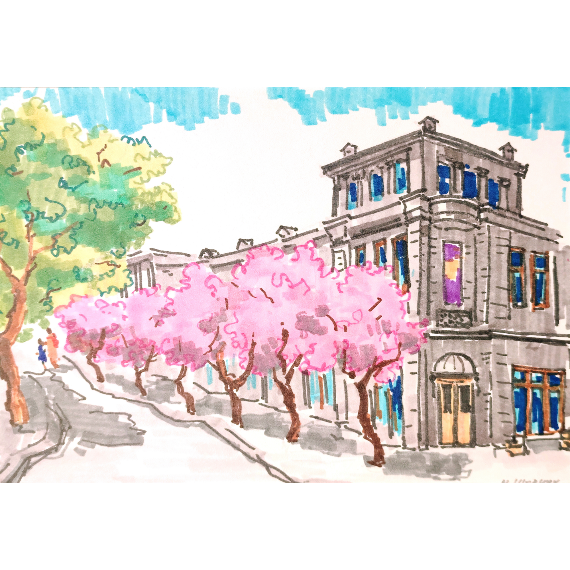 У театра, 21х30, бум., маркеры, 2020