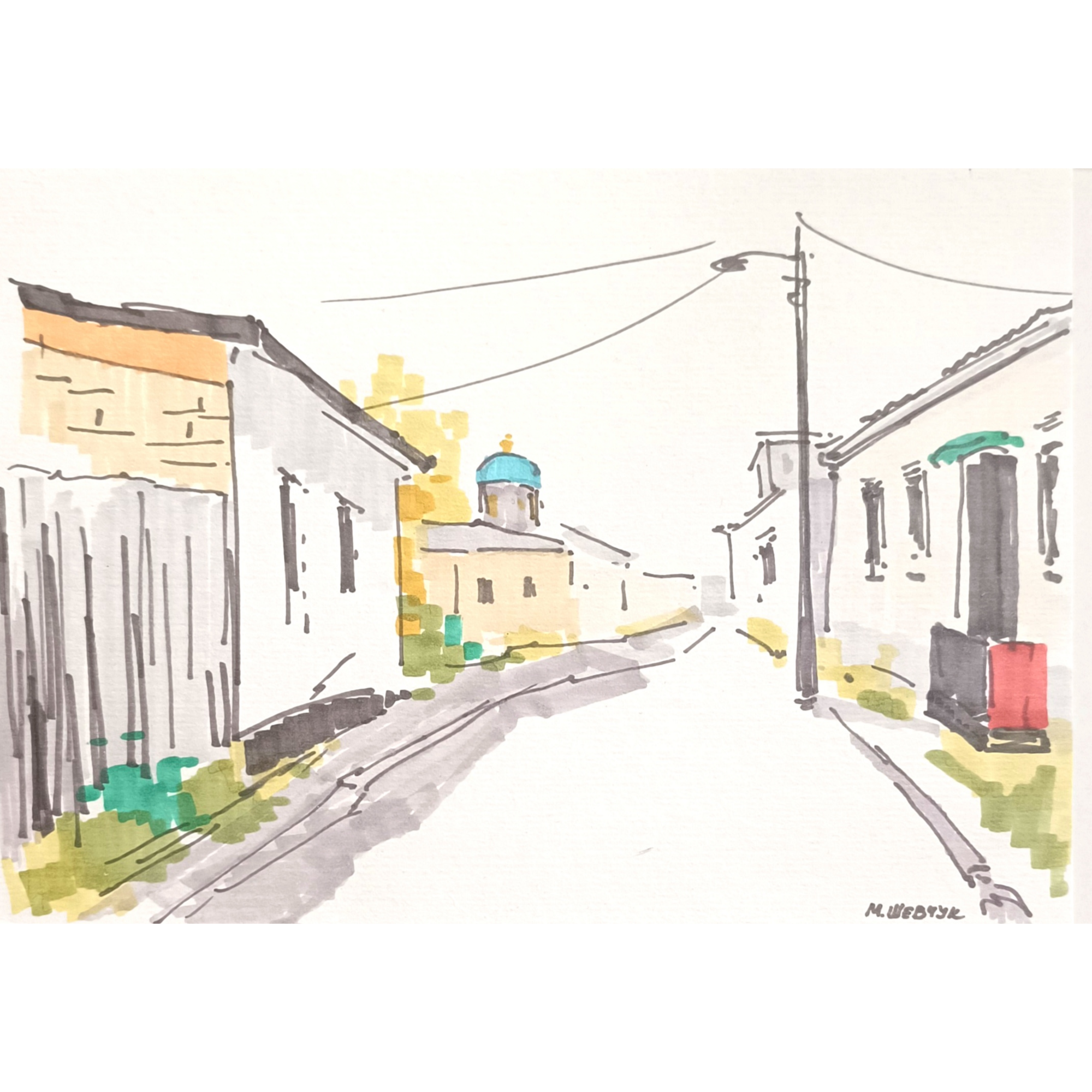 Прогулка по старому Симферополю, 21х30, бум., маркеры, 2020