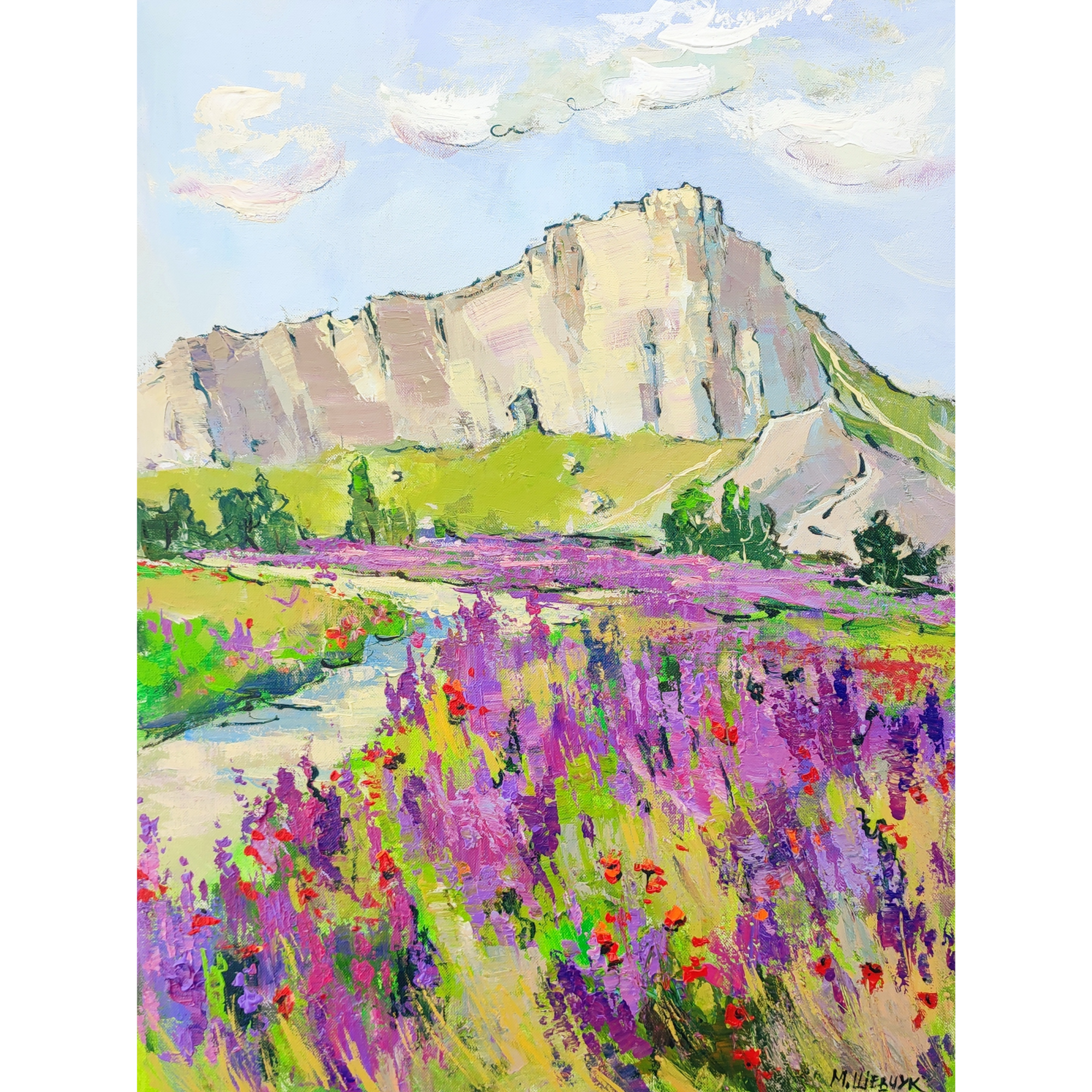 Поле дельфиниума у Белой скалы, 80х60, холст, акрил, 2023