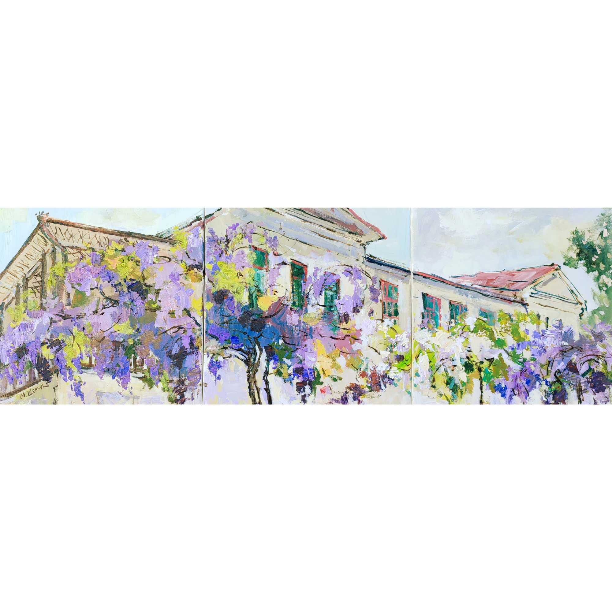 Глициния у Дома Воронцова 40х120, х., акр. (из трёх частей)