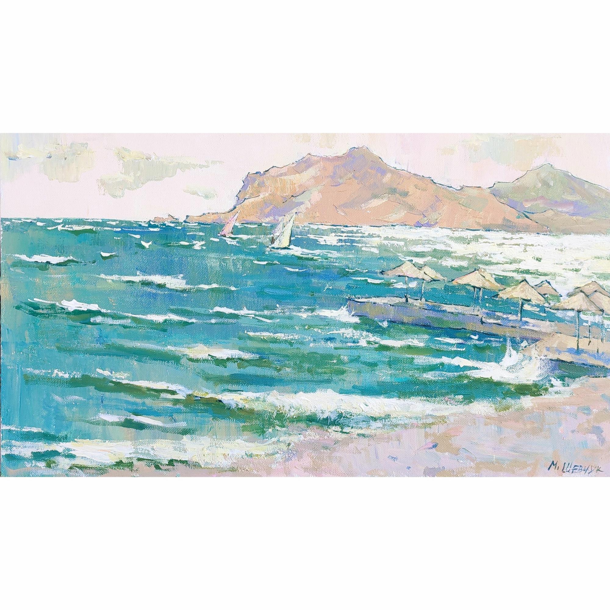 Коктебельский берег, 40х70, х.олст, акрил, 2023