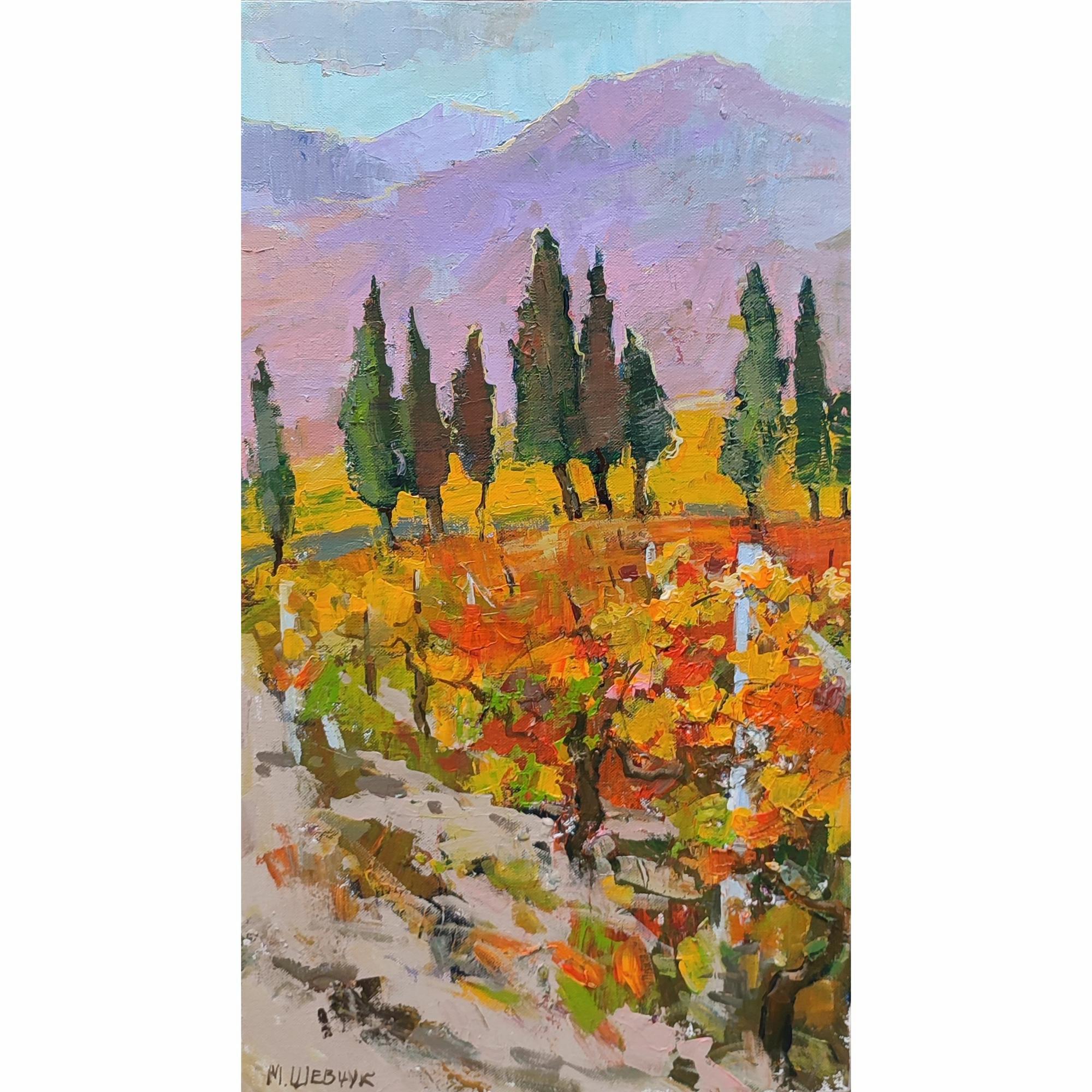 Осенние виноградники, 70х40, холст, акрил, 2023