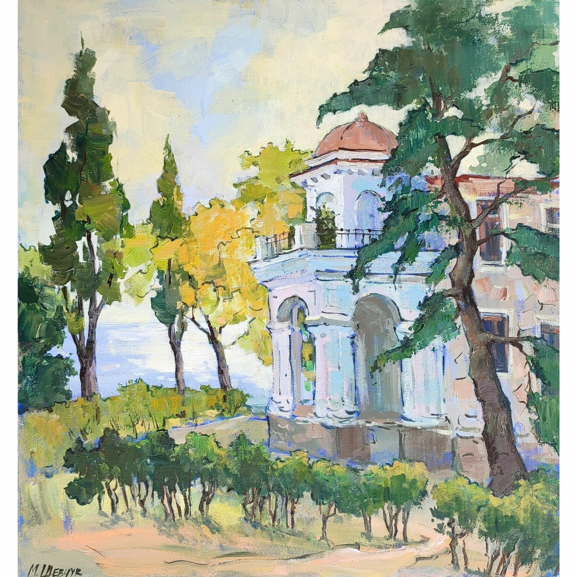 Утро в усадьбе Стахеева. Вилла "Отрада", 80х75, холст, акрил, 2023