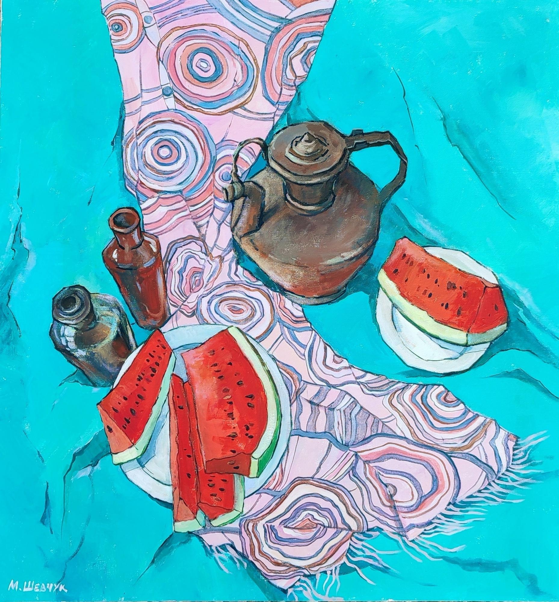 Арбуз и кумган, 85х80, холст, акрил, 2023
