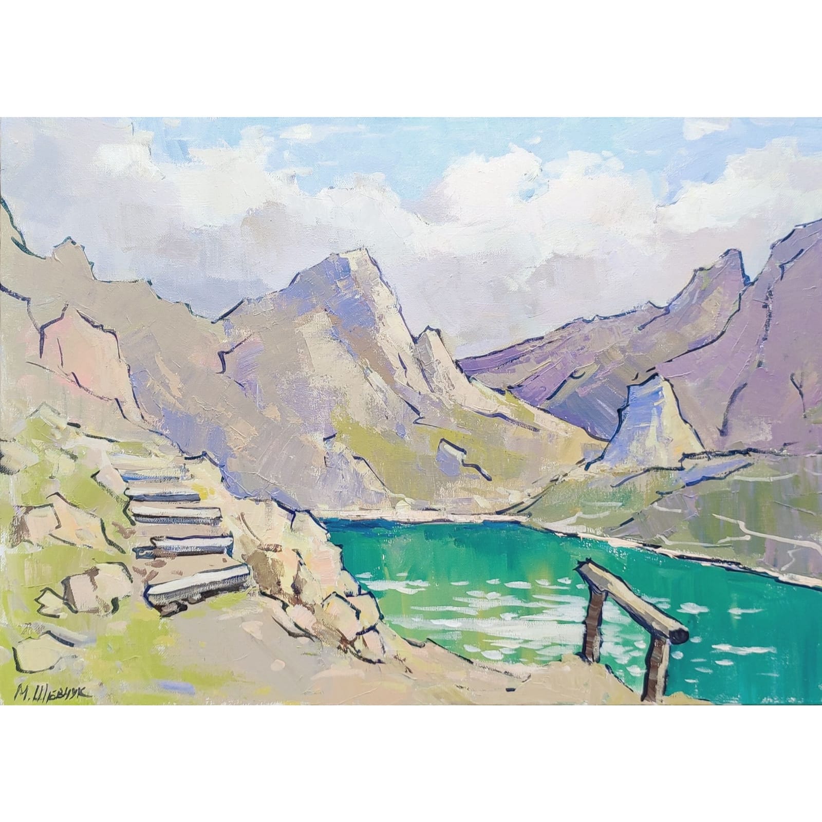 Озеро в Арпате, 50х70, холст, акрил, 2024