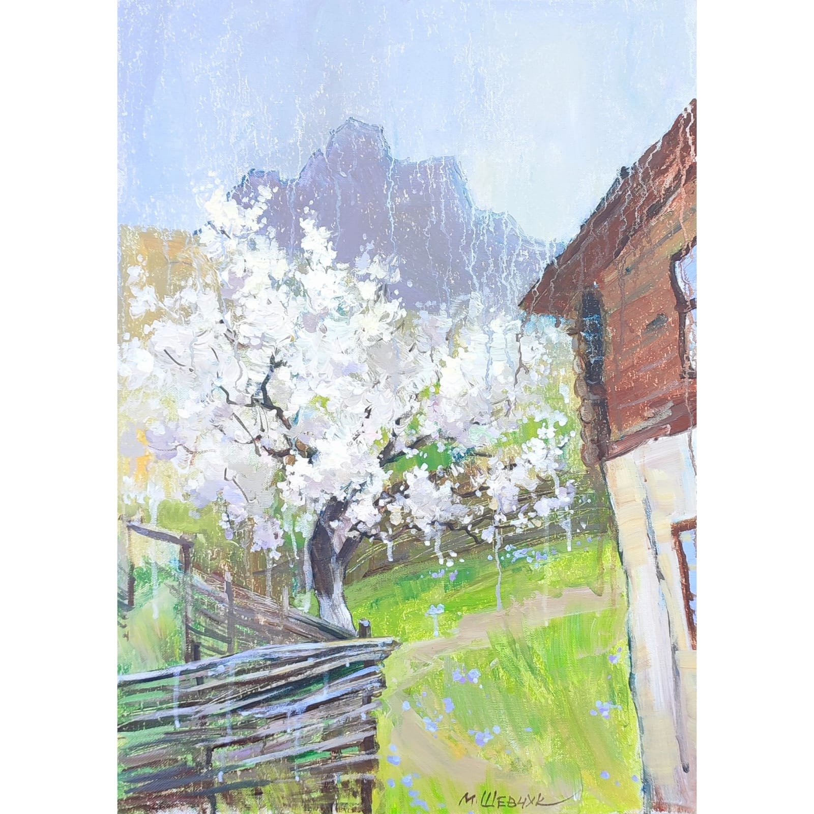 Капли весеннего дождя, 70х50, холст, акрил, 2024