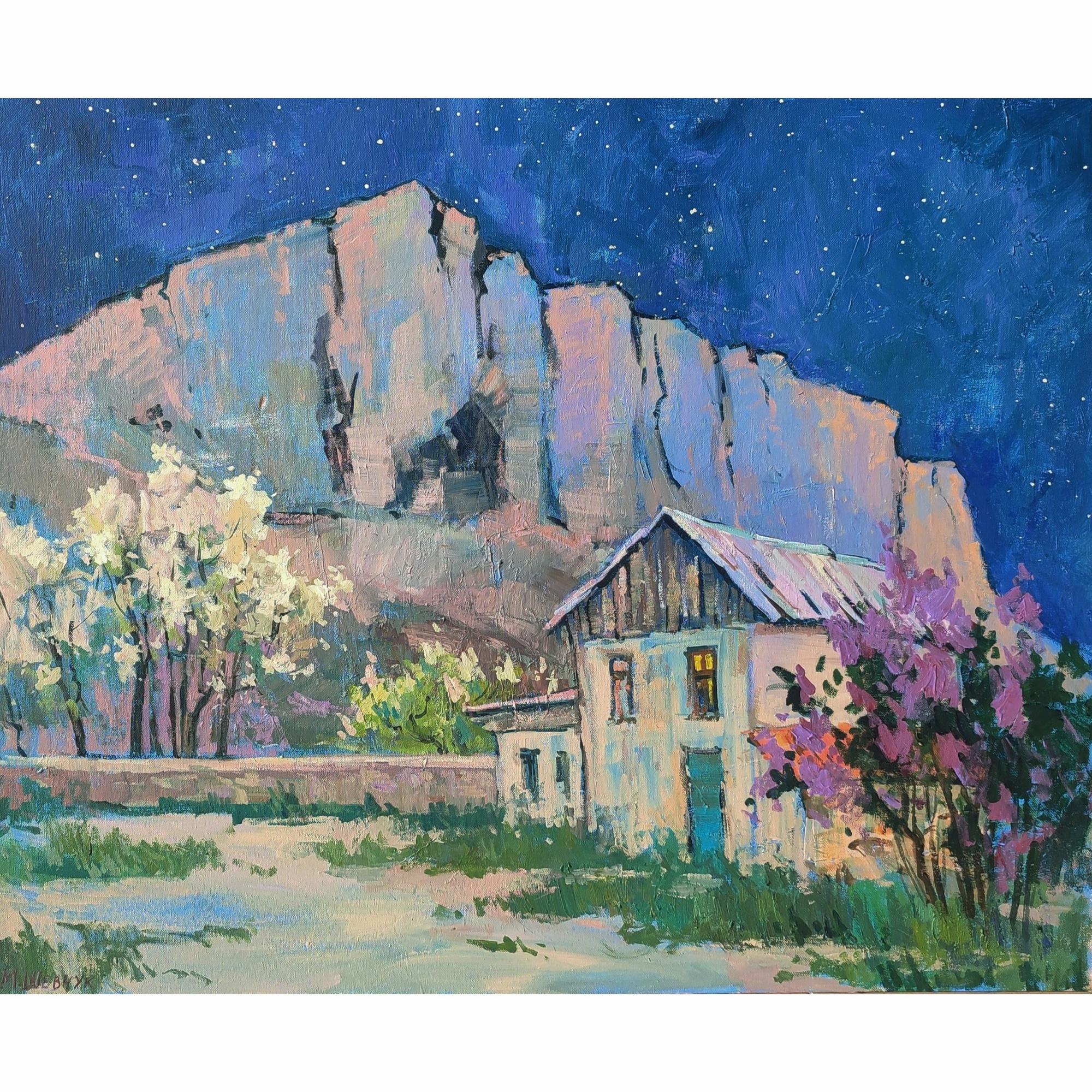 Ночью в Староселье  80х100, холст, акрил, 2024