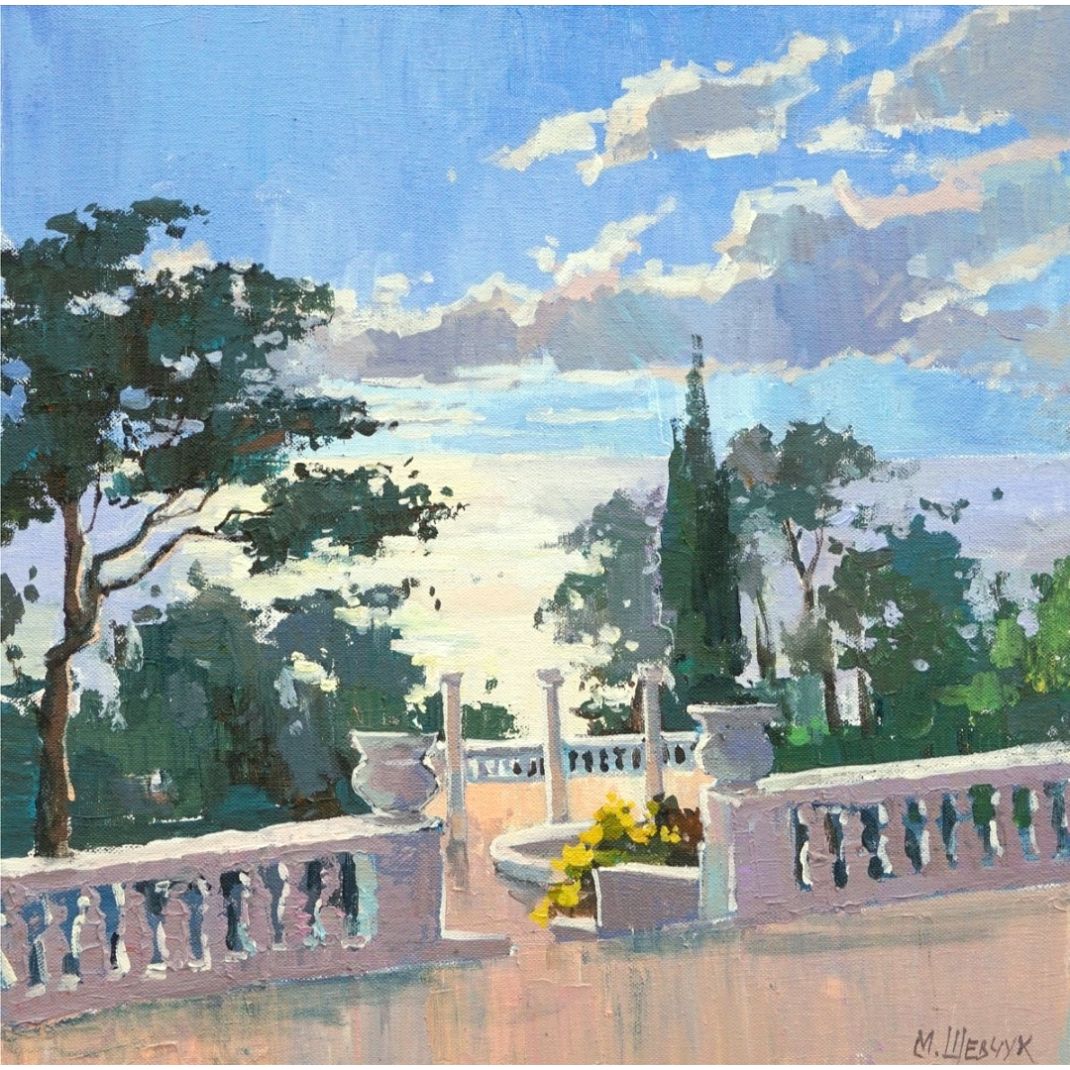 Вид с террасы в имении Юсупова, 2024, холст, акрил, 50х50