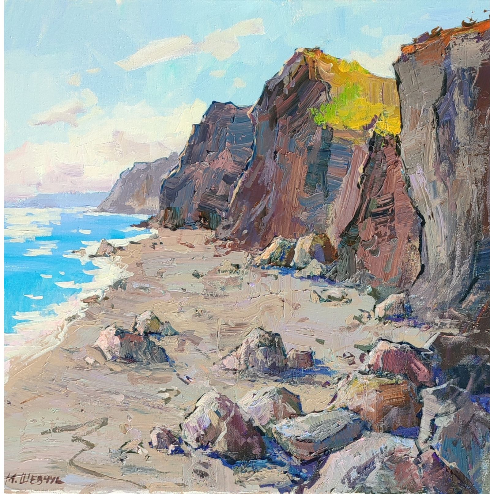 Берег в Морском, 60х60, холст, акрил 2024