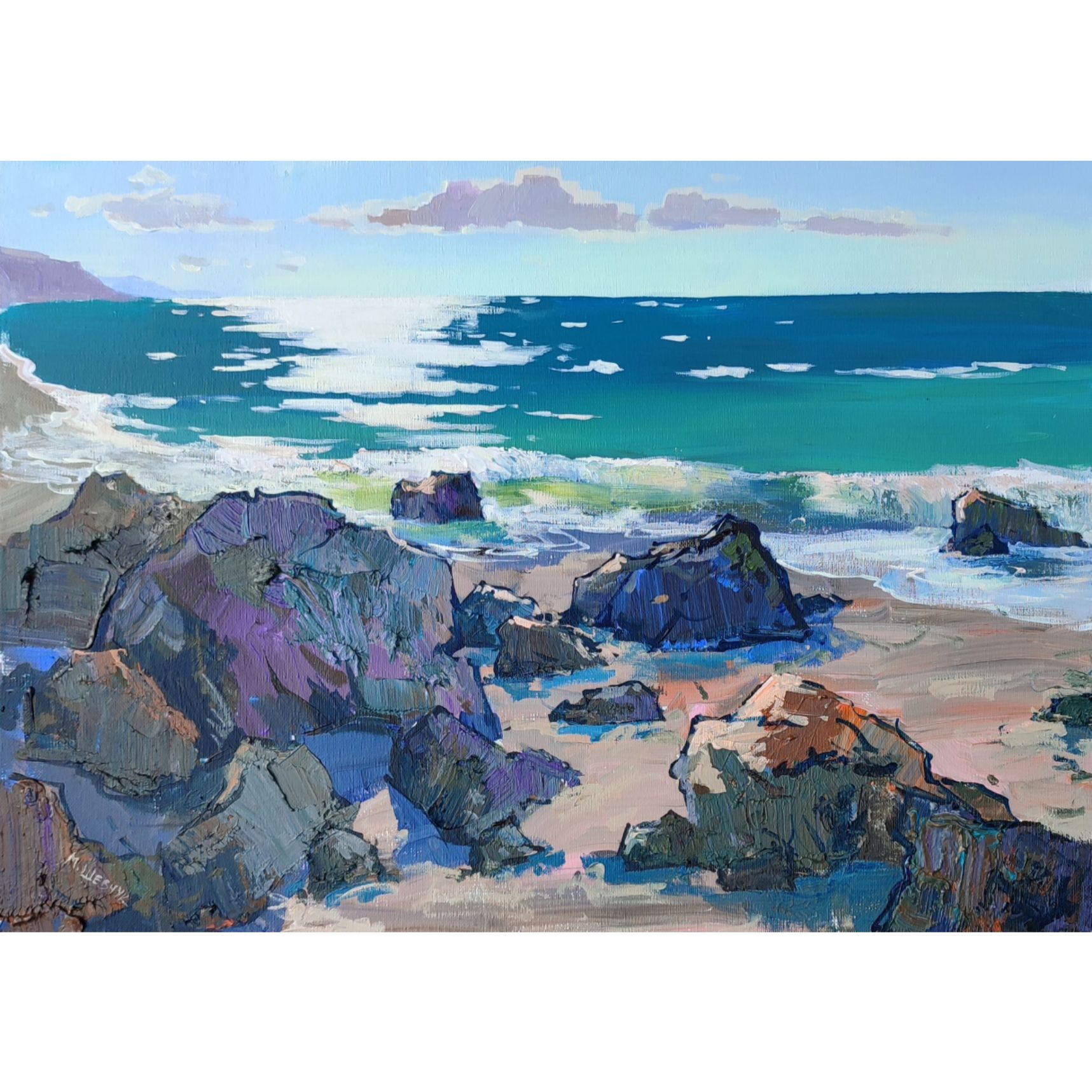 Сияющий берег. Морское, 50х70, холст, акрил, 2024