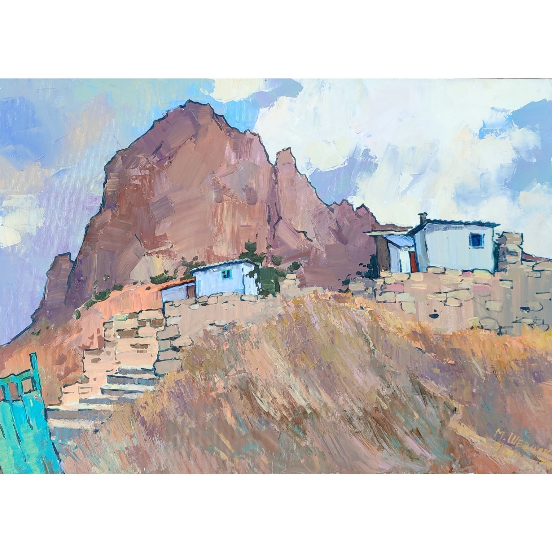 Домики под горой Бал-Кая, 50х70, холст, акрил, 2024