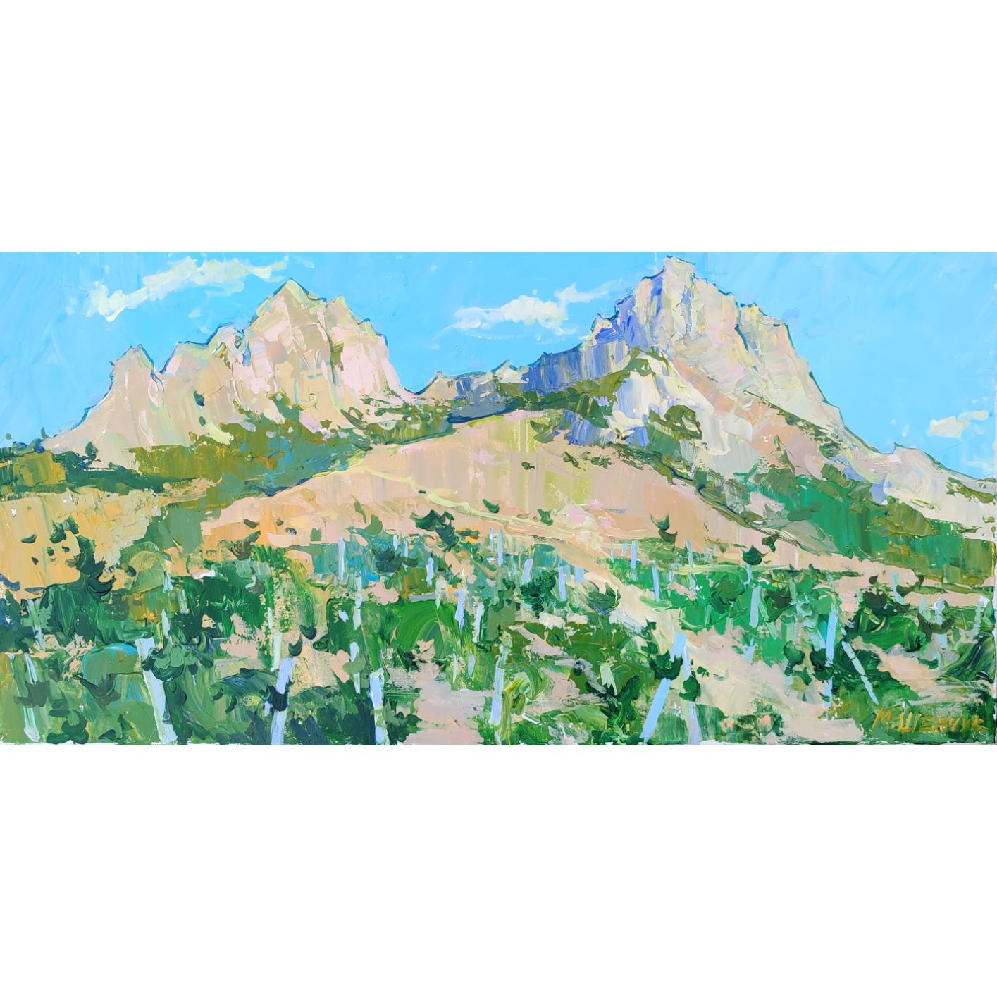 Виноградники в сентябре, 40х80, холст, акрил, 2024