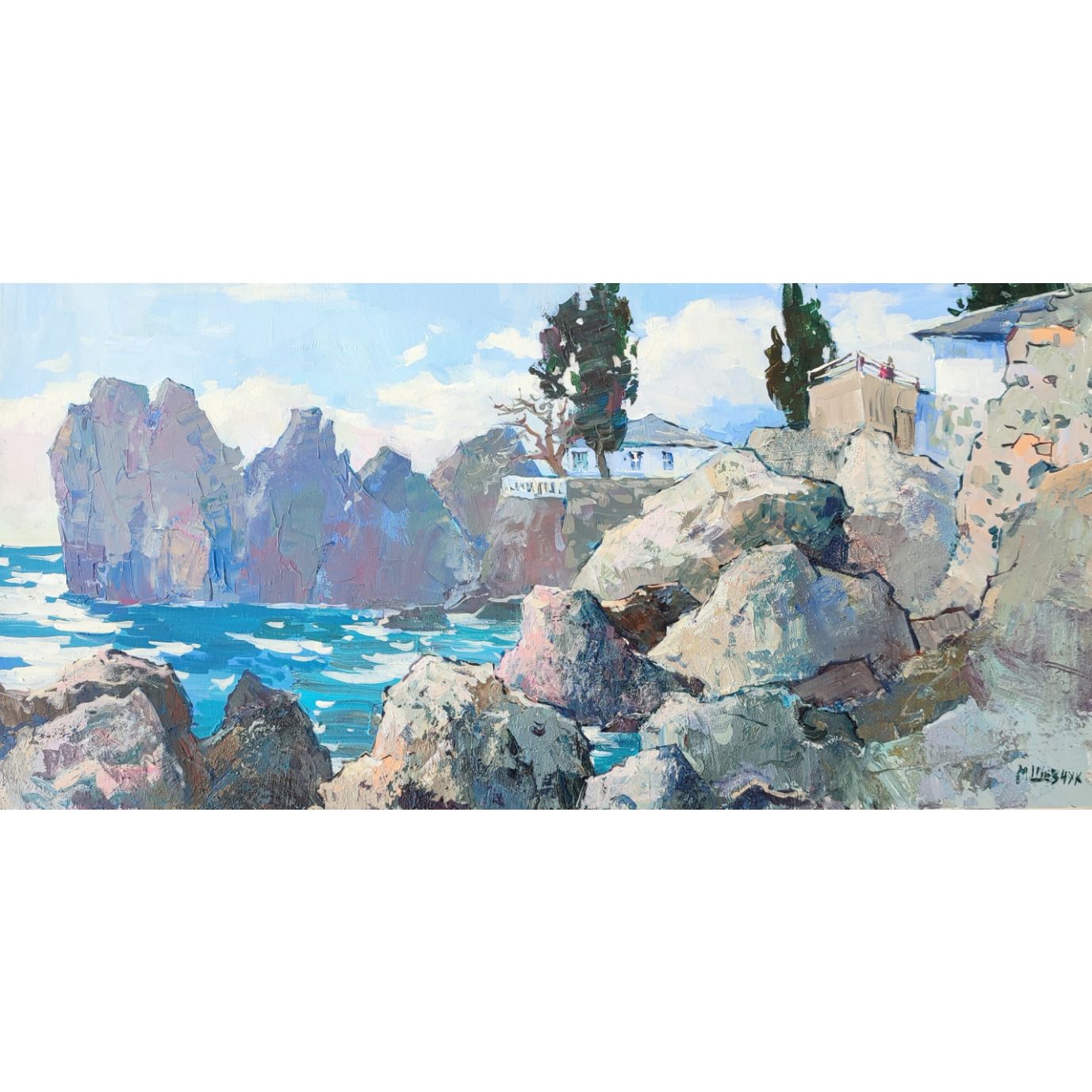 Тихий день в Бухте Чехова, 40х80, холст, акрил, 2025