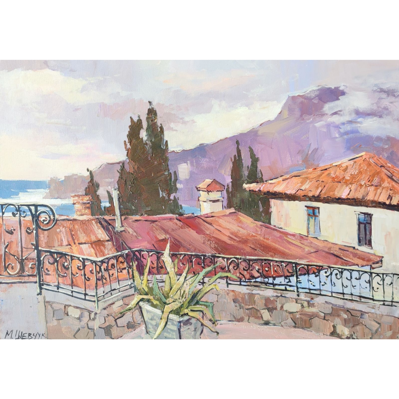 Гурзуфские крыши, 50х70, холст, акрил, 2025