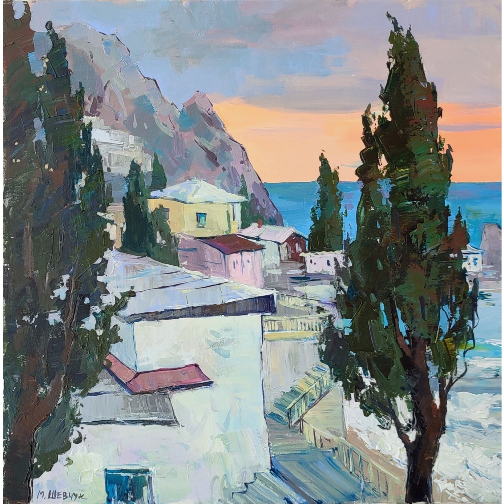 Рассвет над Гурзуфом, 60х60, х., акр., 2025