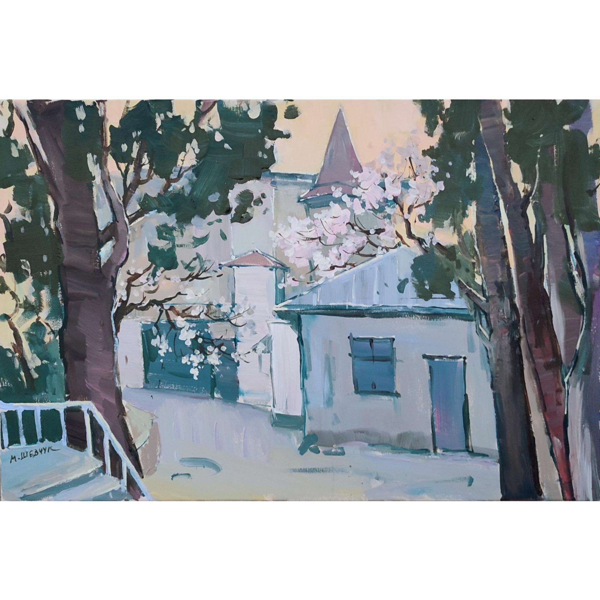 Весенний вечер у пансиона Смуровой в Алупке, 40х60, холст, акрил, 2025