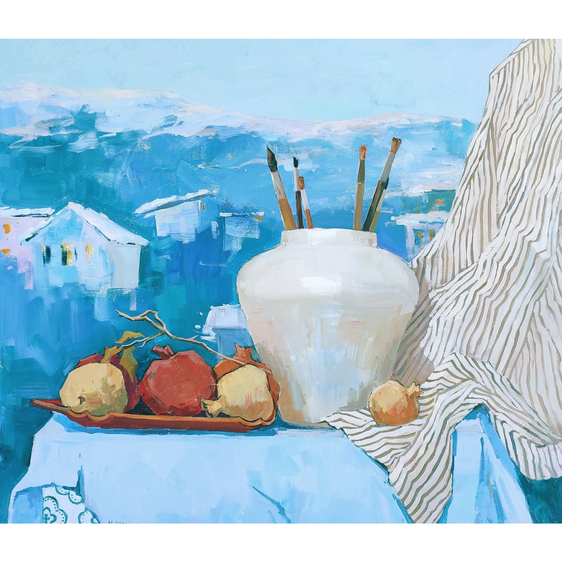 В долине выпал снег, 70х80, холст, акрил, 2025