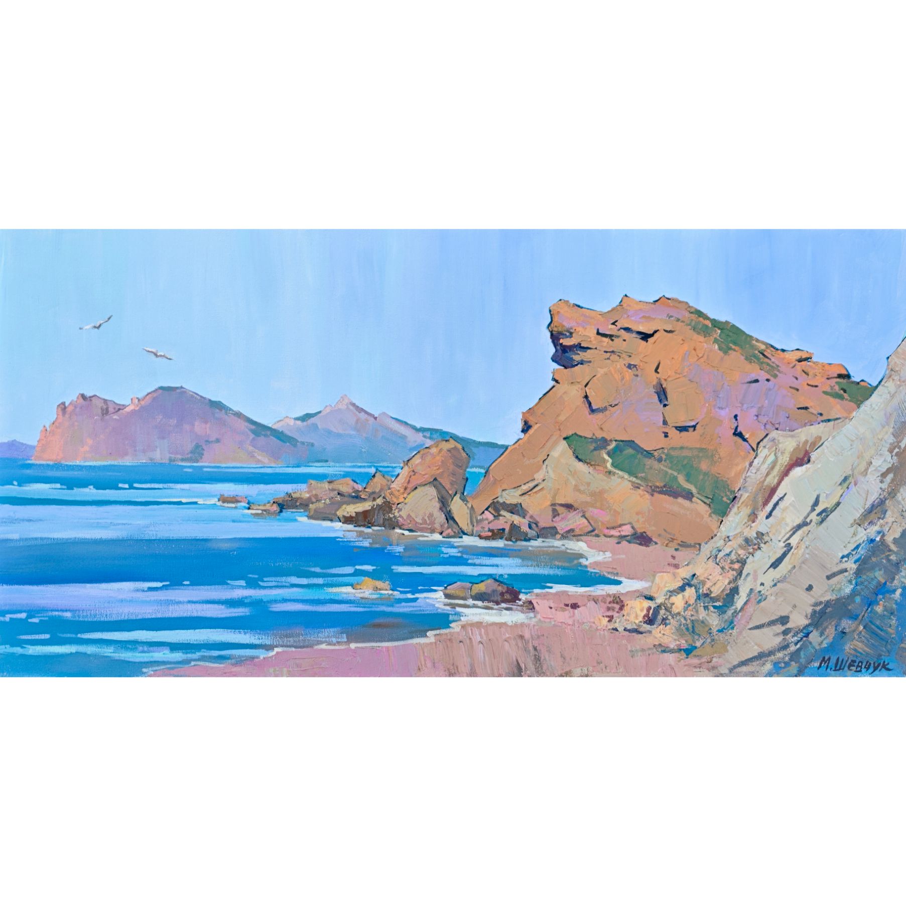 Чайки у Агатового пляжа, 50х100, холст, акрил, 2025