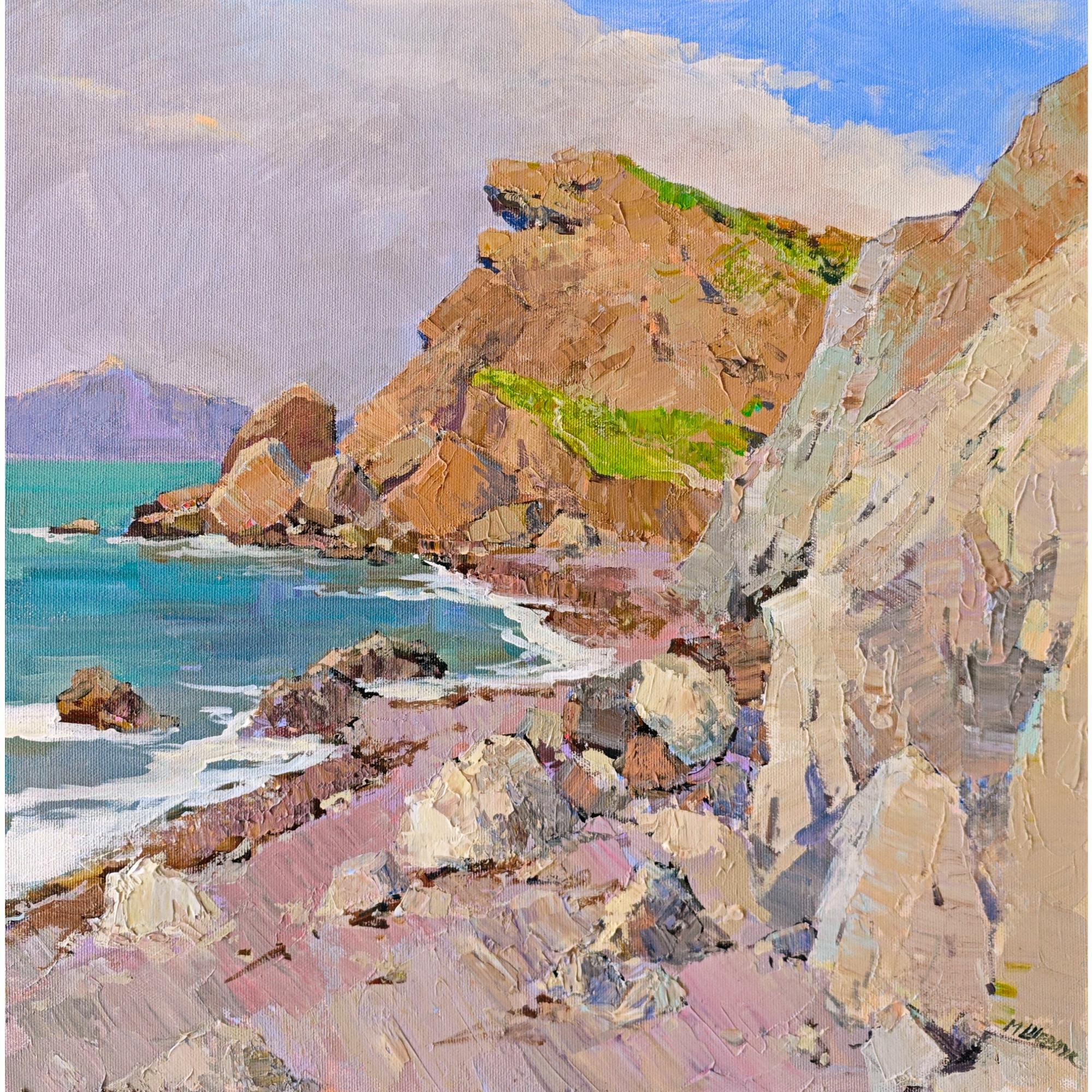 Перед дождем в бухте Провато, 60х60, холст, акрил, 2025