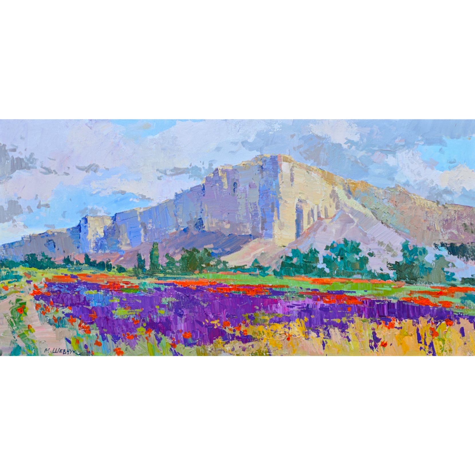 Майское утро под Белой скалой 50х100, холст, акрил, 2025