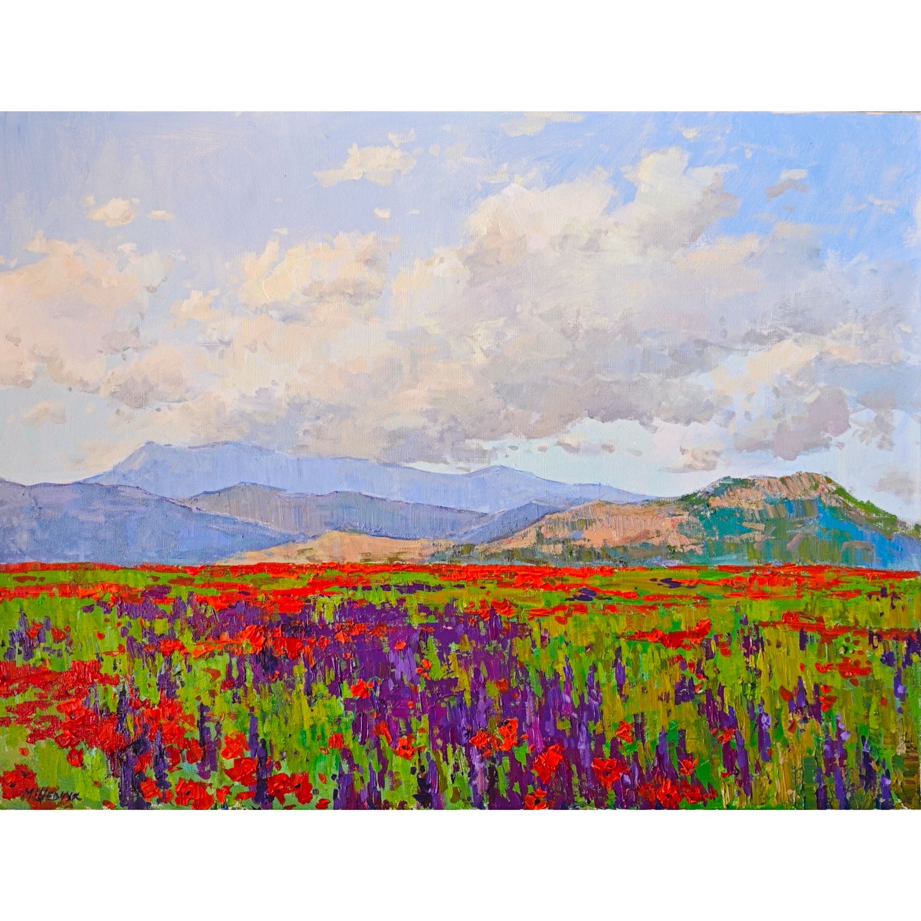 Облака над полями. Станица Вольная, 60х80, холст, акрил, 2024