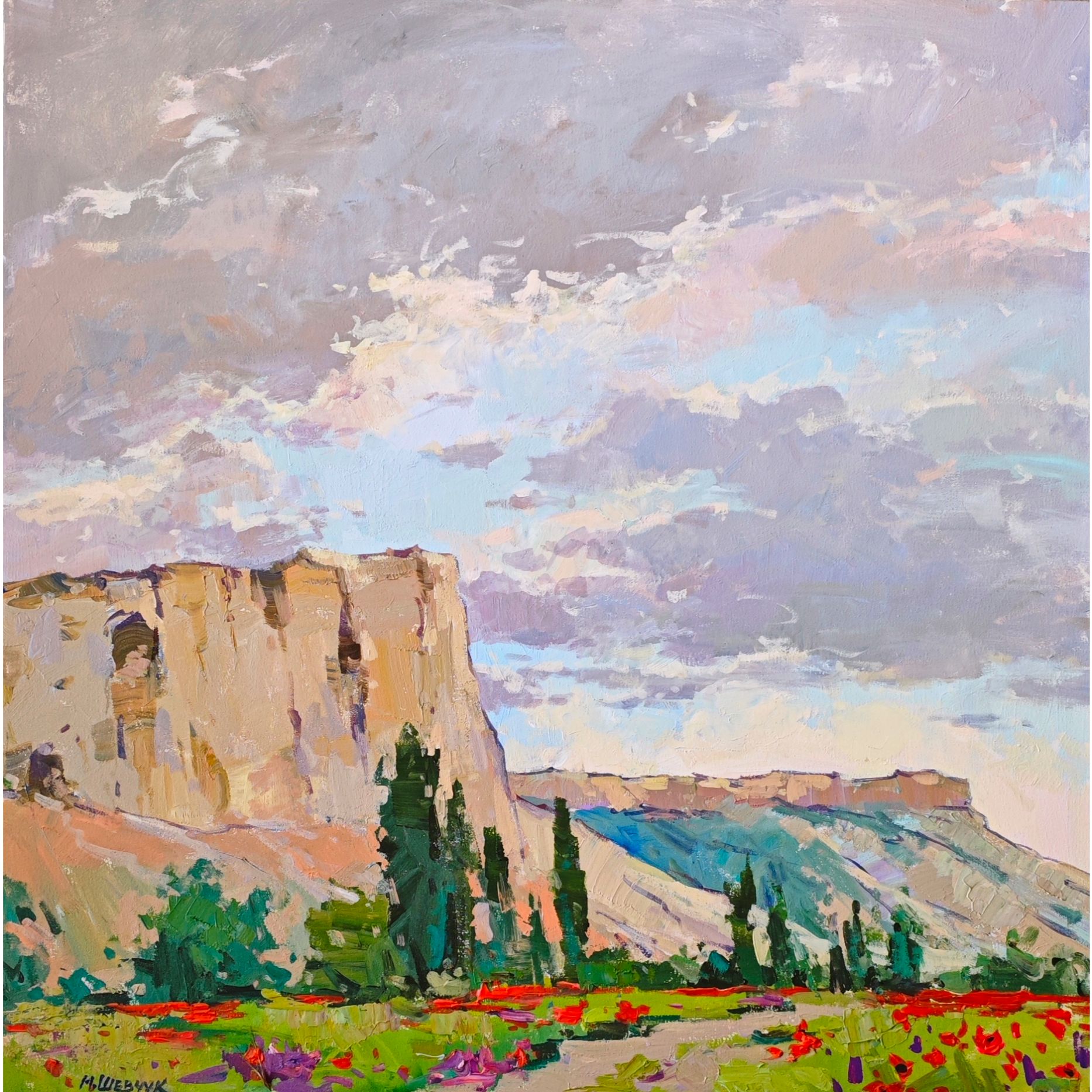 Майский вечер у Белой скалы, 80х80, холст, акрил, 2025