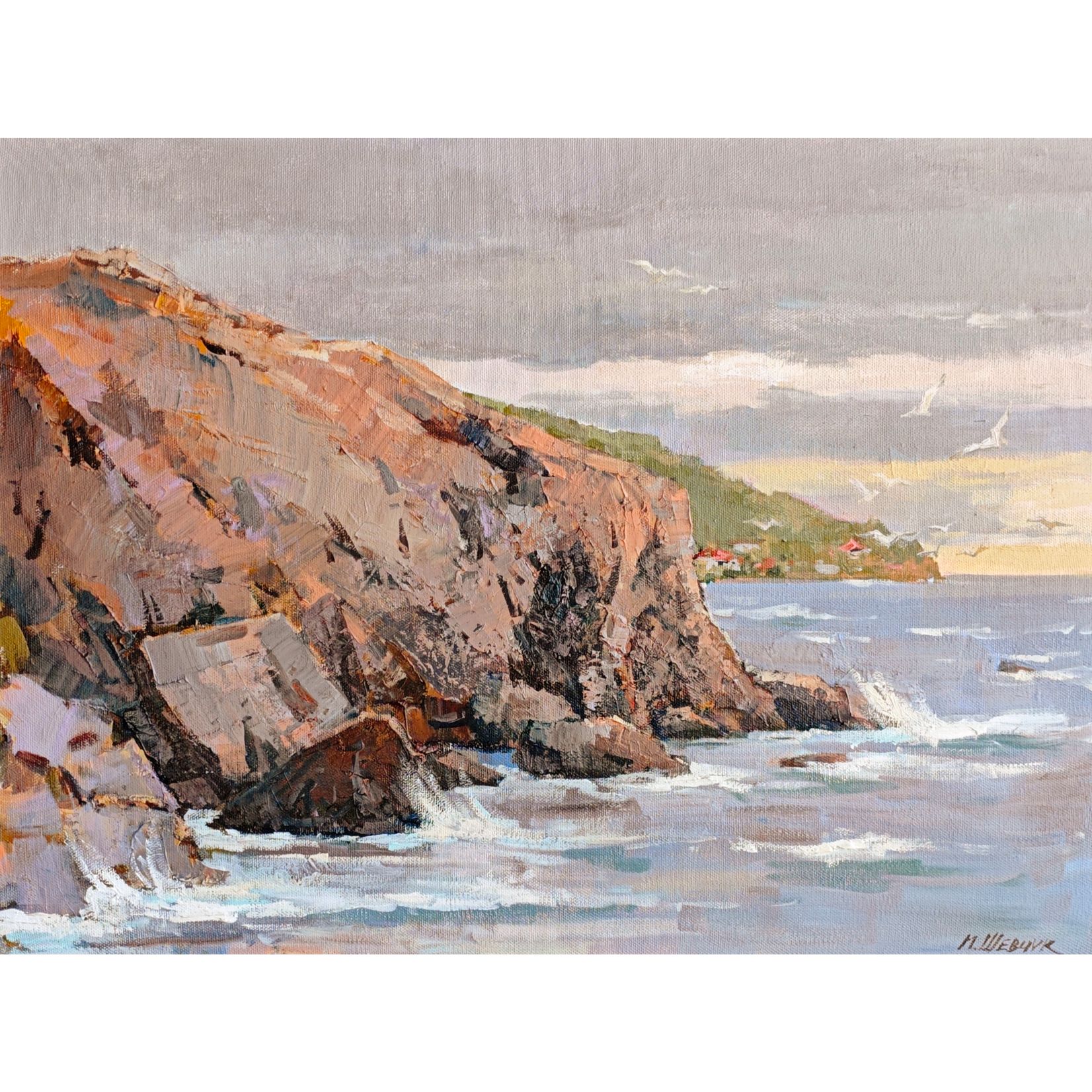 Чайки над южным берегом в шторм,  60х80, холст, акрил, 2025