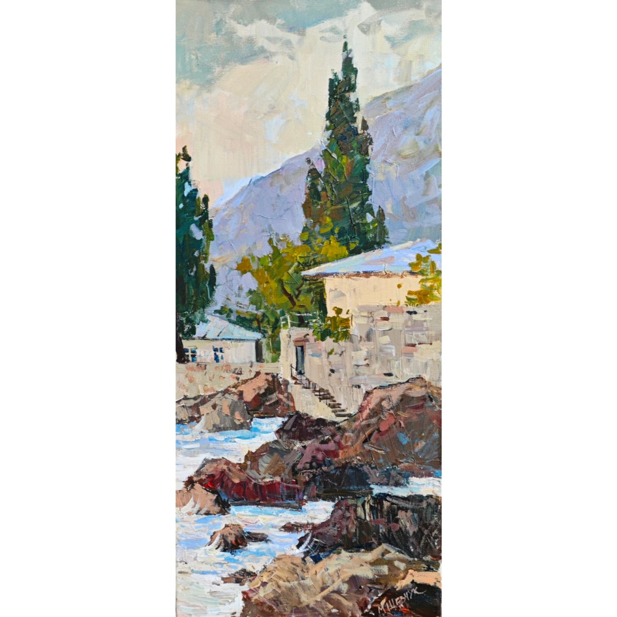 Кусочек берега. Гурзуф, 70х30, холст, акрил, 2025