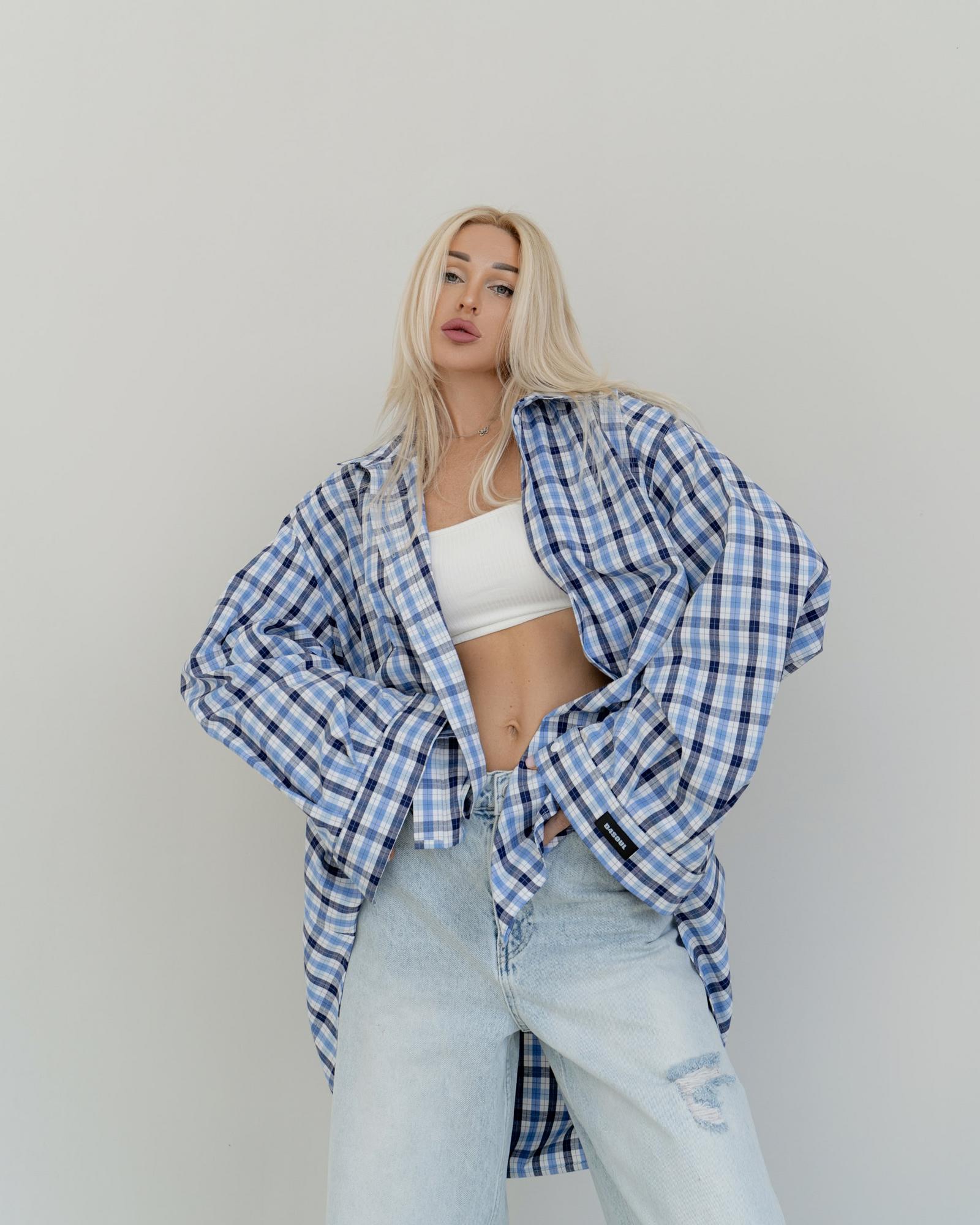 Рубашка клетка голубая